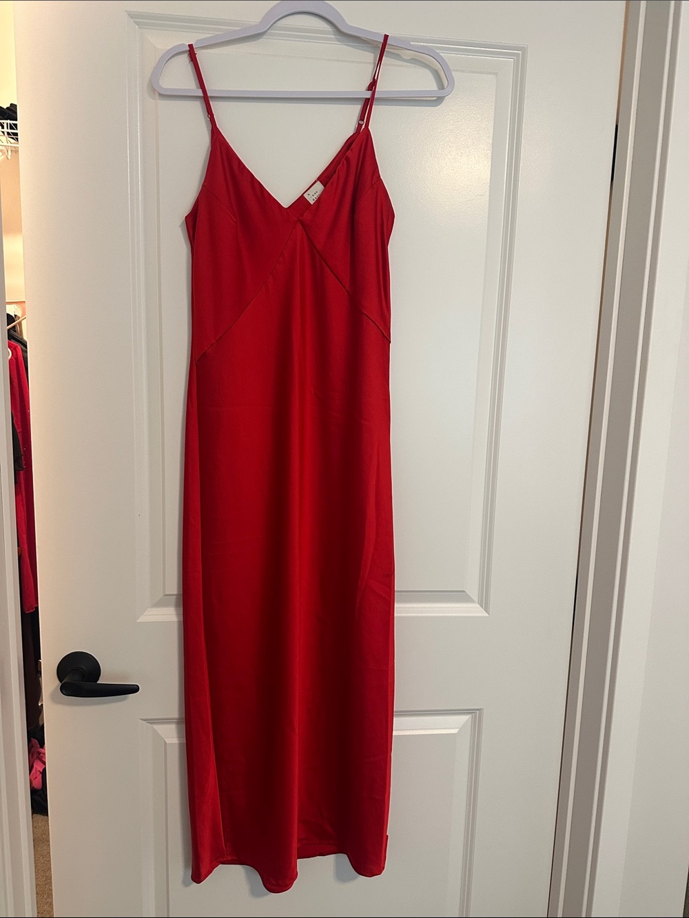 a new day Red Satin Slip Maxi Dress with V-Neck
